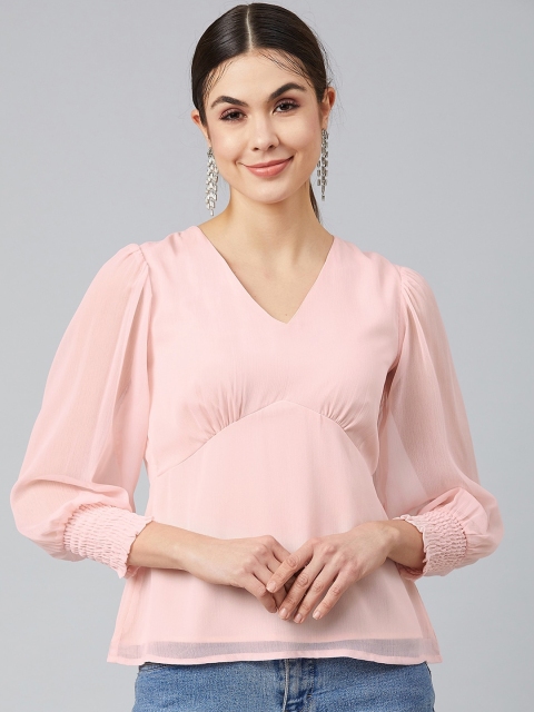 

RARE Women Pink Solid Georgette Empire Top