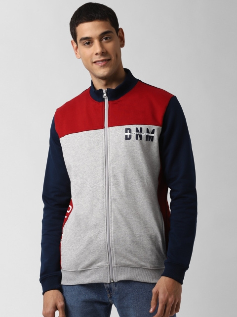 

Peter England Men Grey & Red Colourblocked Sweatshirt