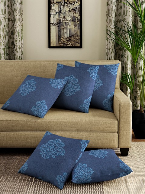 

NEUDIS Blue Set of 5 Ethnic Motifs Jacquard Hand Woven Square Cushion Covers