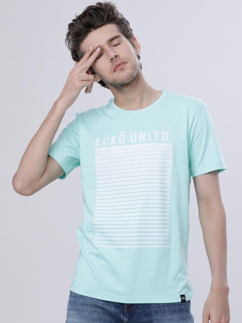 

Ecko Unltd Men Turquoise Blue Printed Round Neck T-shirt