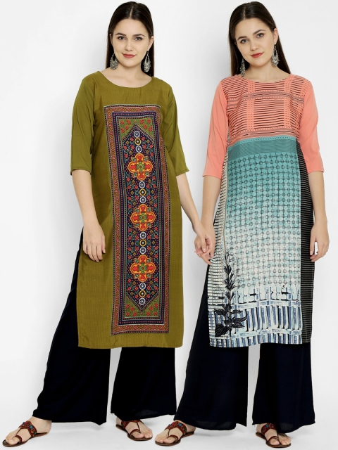 

7Threads Pack Of 2 Printed Crepe Kurta, Multi
