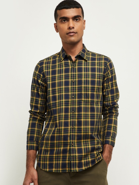 

max Men Green & Yellow Slim Fit Checked Casual Shirt