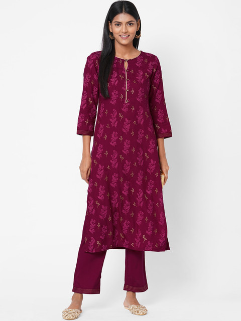 

Os Women Magenta Pink Printed Kurta with Trousers