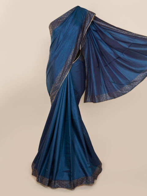 

Pothys Navy Blue Solid Art Silk Saree With Embellished Border
