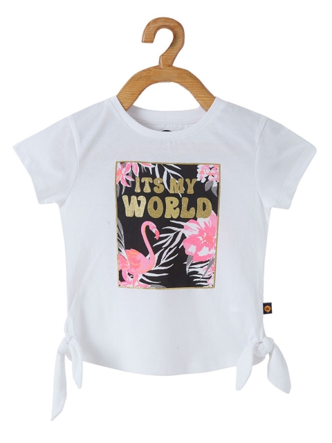 

VITAMINS Girls White Printed Pure Cotton Top