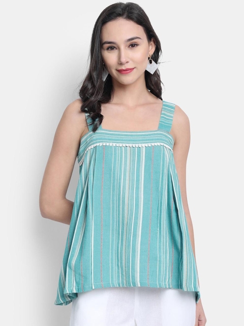 

Janasya Women Sea Green Striped Top