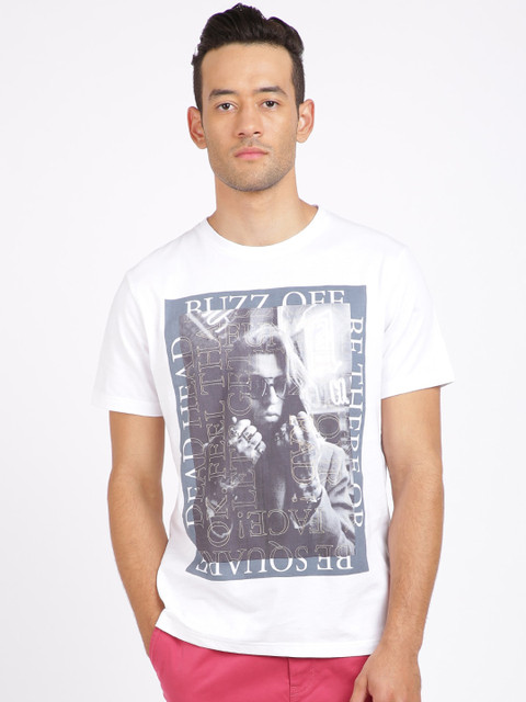 

Breakbounce Men White Printed Round Neck T-shirt