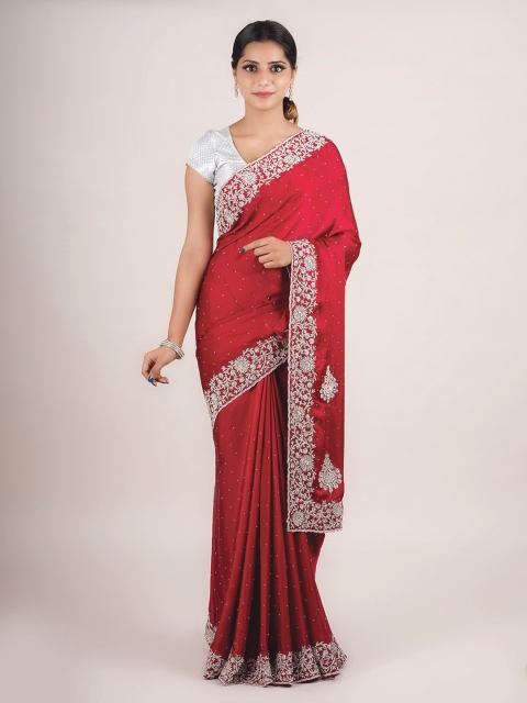 

Pothys Maroon Embellished Pure Georgette Saree