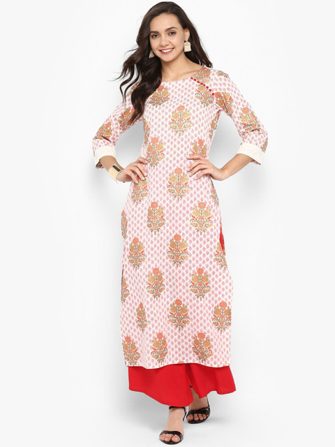 

Janasya Women White & Red Printed Kurta with Palazzos