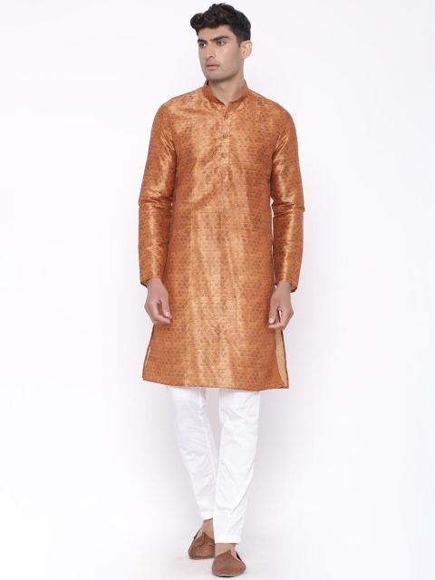 

Tistabene Men Orange Ethnic Motifs Printed Thread Work Kurta