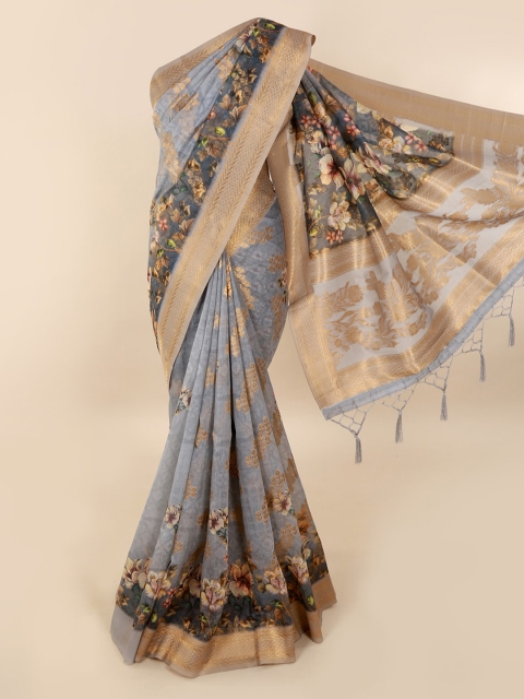 

Pothys Grey Printed Pure Silk Saree