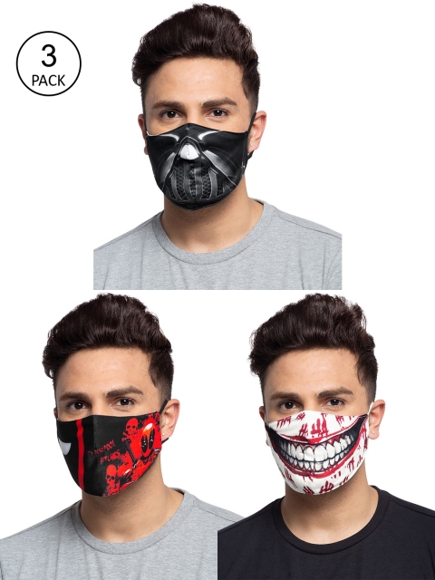 

TREEMODA Men Pack Of 3 Printed 3-Ply Anti-Pollution Reusable Cloth Masks, Black