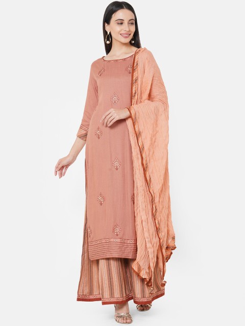 

FASHOR Women Pink Embroidered Kurta with Palazzos & Dupatta