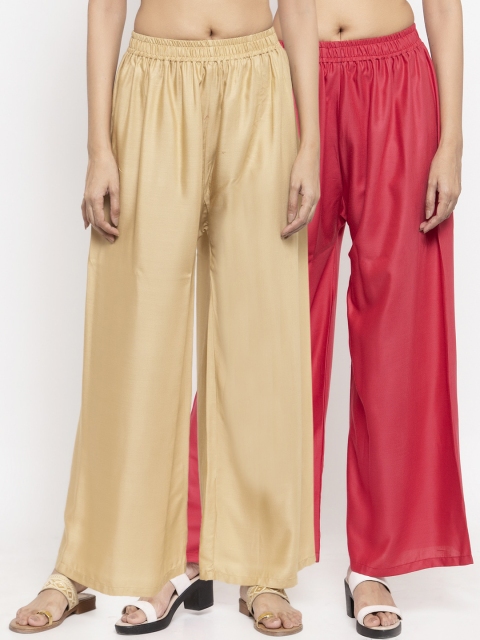 

NEUDIS Women Pack Of 2 Solid Flared Leg Palazzos, Beige