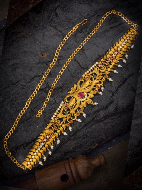 

Alankruthi Gold-Plated Off-White & Pink Stone-Studded Beaded Kamarbandh