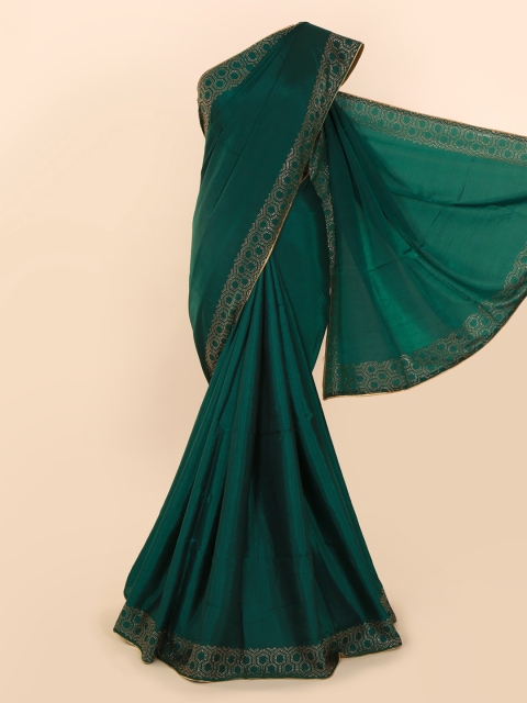 

Pothys Green Solid Embellished Art Silk Saree