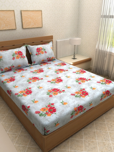

Aura Grey & Red Floral 144 TC Cotton 1 Queen Bedsheet with 2 Pillow Covers
