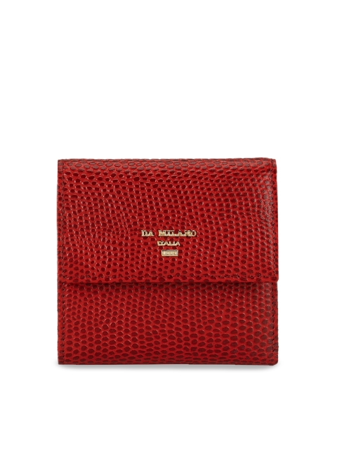

Da Milano Women Red Textured Three Fold Leather Wallet