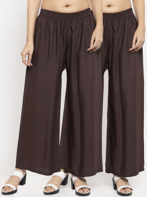 

NEUDIS Women Pack of 2 Brown Solid Flared Palazzos