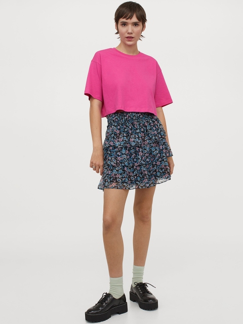 

H&M Women Black Printed Tiered Chiffon Skirt