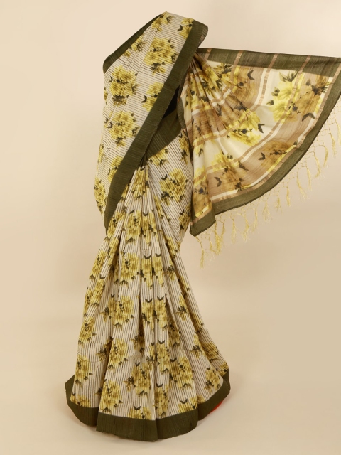 Pothys Cream-Coloured Printed Pure Silk Saree