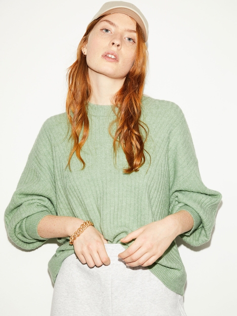 

H&M Women Green Rib-Knit Jumper
