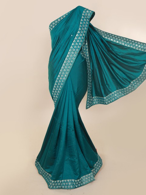 

Pothys Teal Solid Art Silk Saree