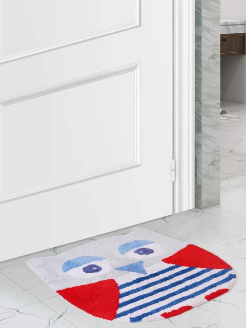 

SCENTRA HOME Grey & Blue Printed Owl-Shaped Bath Mat