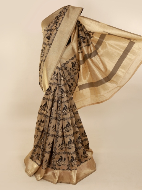 

Pothys Cream-Coloured Printed Pure Silk Saree