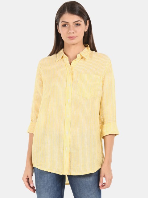

GAP Women Yellow & White Regular Fit Striped Casual Shirt