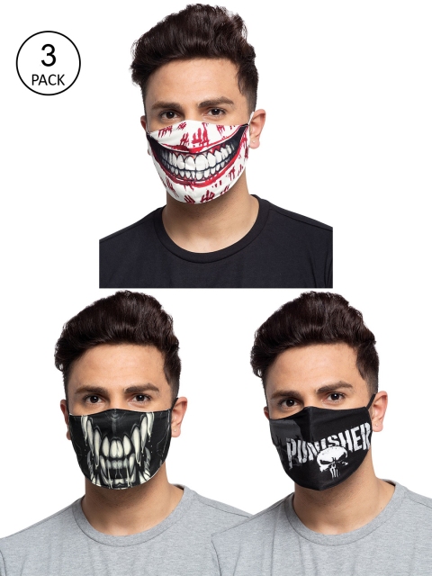 

TREEMODA Men Pack Of 3 Printed 3-Ply Reusable Cloth Masks, White