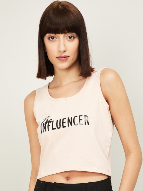 

Ginger by Lifestyle Pink Printed Pure Cotton Crop Top