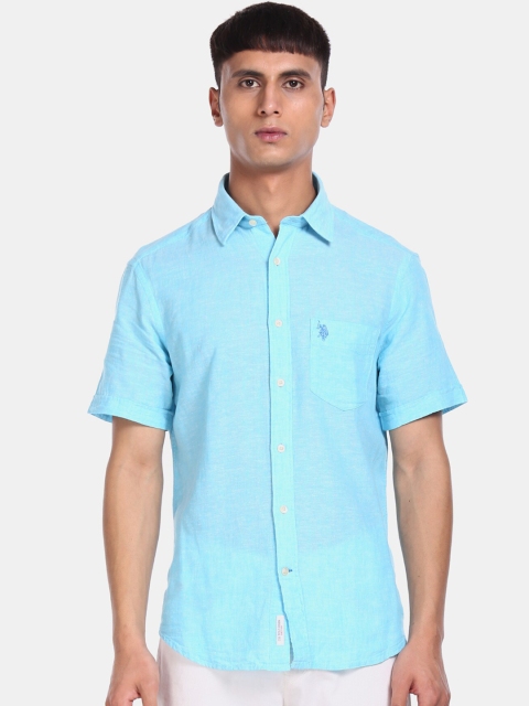 

U.S. Polo Assn. Men Blue Regular Fit Solid Casual Shirt