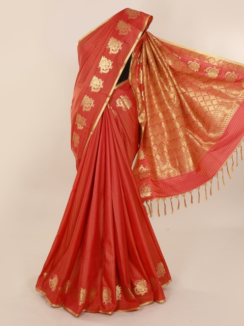 

Pothys Orange & Gold-Toned Art Silk Woven Design Saree Pothys