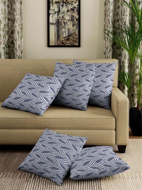 

NEUDIS Blue & Grey Set of 5 Floral Square Cushion Covers
