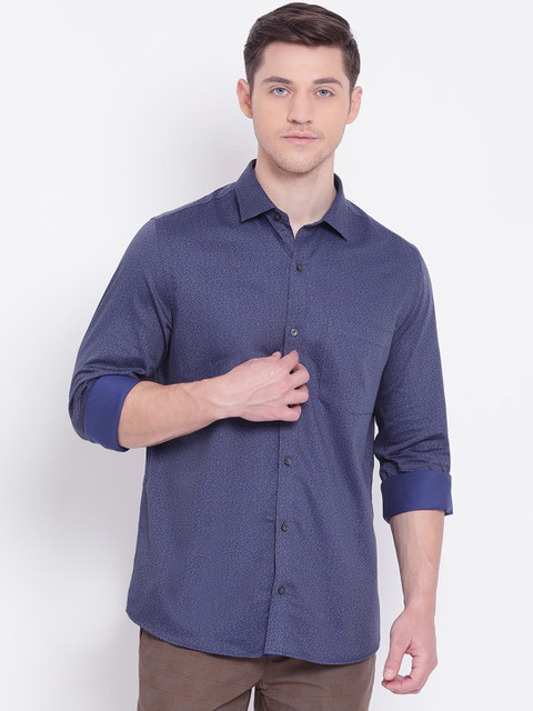 

Turtle Men Navy Blue Slim Fit Printed Cotton Casual Shirt