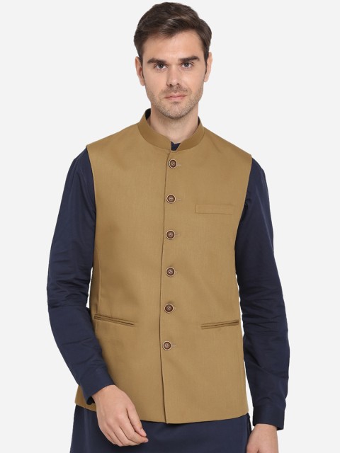 

MODI JACKET Men Khaki-Coloured Woven Design Nehru Jacket