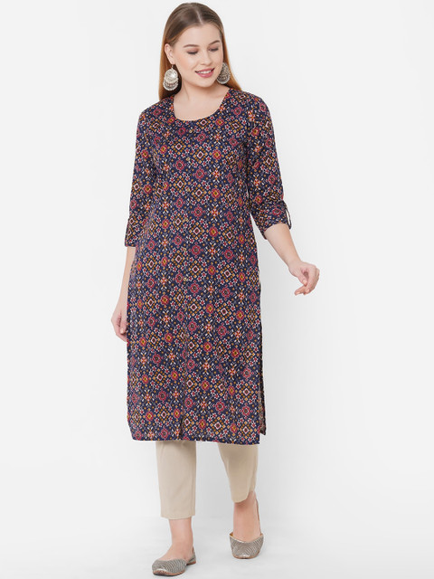 

TANKHI Navy Blue & Red Printed Kurta