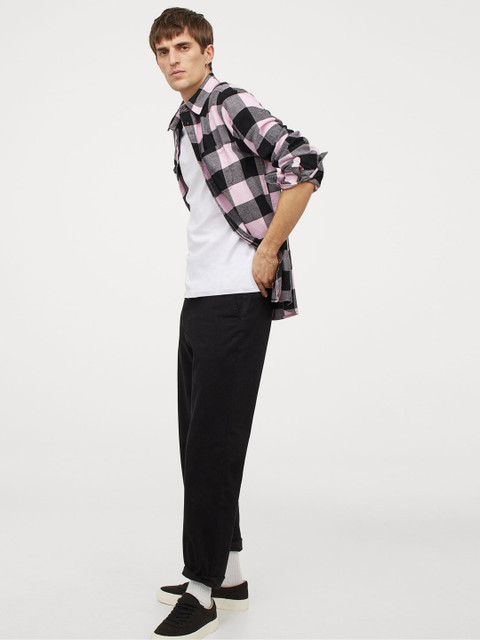 

H&M Men Black & Pink Checked Cotton Flannel Shirt
