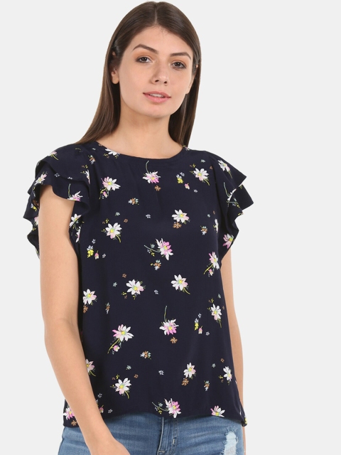 

GAP Navy Blue Floral Printed Flared Sleeves Top