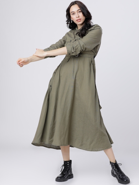 

Tokyo Talkies Women Olive Green Solid Shirt Dress