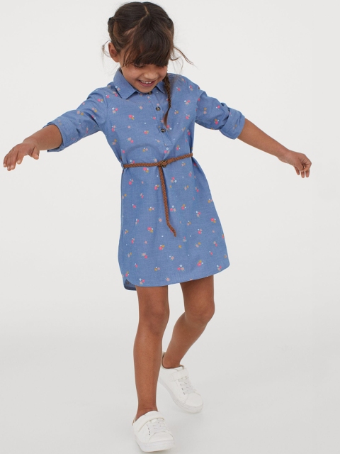 

H&M Girls Blue Belted Shirt Dress