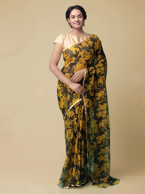 

Unnati Silks Black & Yellow Pure Chiffon Printed Handloom Patola Saree