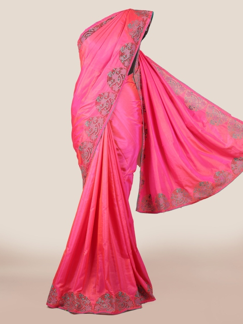 

Pothys Pink Solid Art Silk Saree