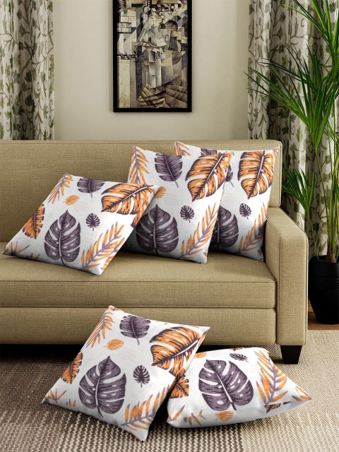 

NEUDIS White & Purple Set of 5 Floral Square Cushion Covers
