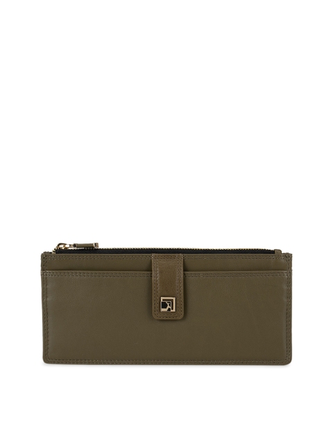 

Da Milano Women Olive Green Solid Leather Zip Around Wallet