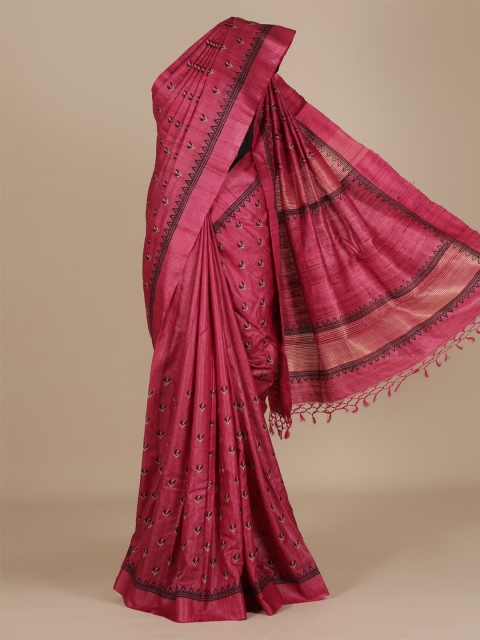 

Pothys Pink & Black Jute Silk Woven Design Saree