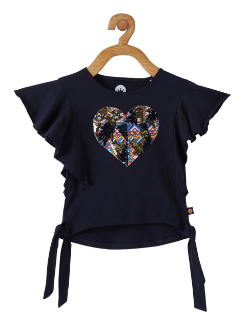 

VITAMINS Girls Blue Embellished Flared Sleeves Top