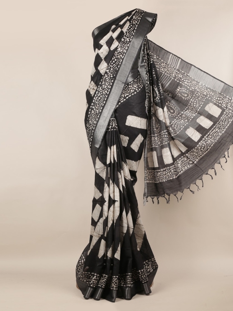 

Pothys Black & Off-White Linen Printed Saree