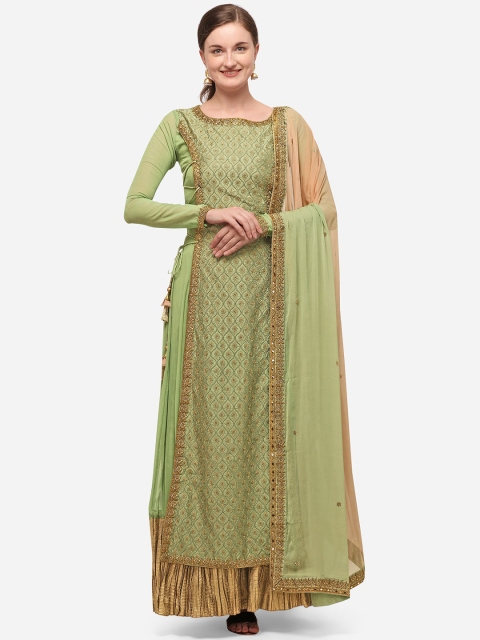 

NAKKASHI Green & Gold-Toned Poly Georgette Semi-Stitched Dress Material